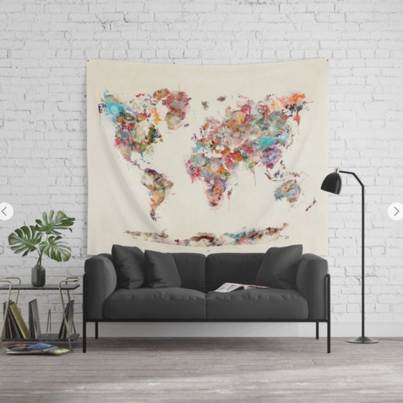 Society 6 World Map Watercolor Deux Wall Tapestry - Picture 2 of 2